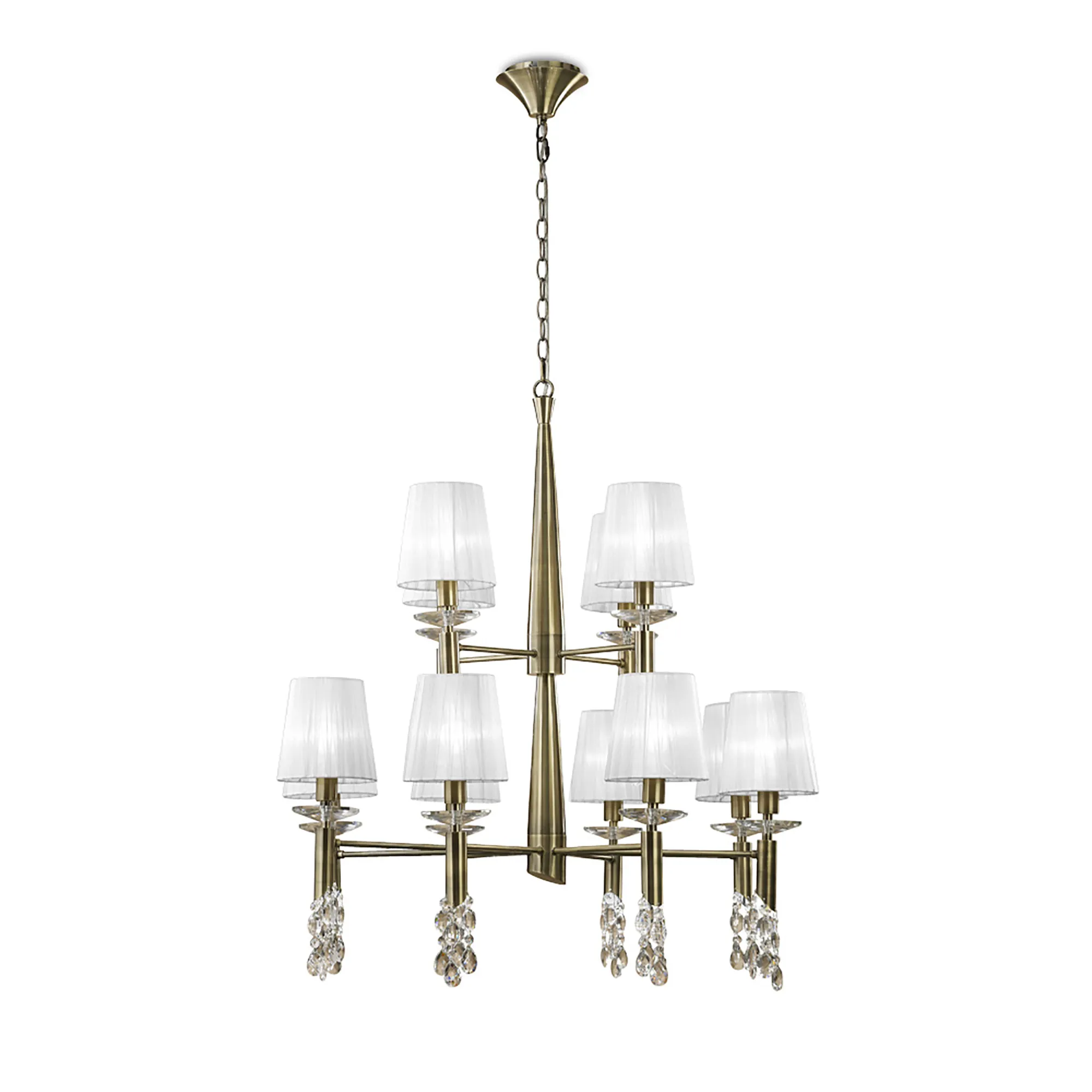 Tiffany Antique Brass-White Crystal Ceiling Lights Mantra Tiered Crystal Fittings